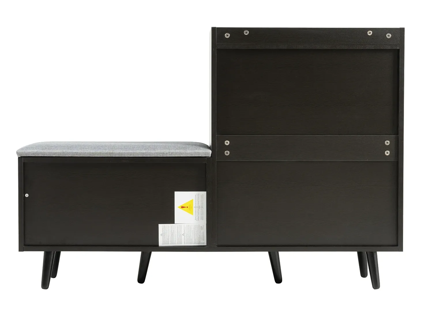 Banco zapatero moderno con 4 puertas y cojín - patas y tiradores de metal - color negro - 120 x 34 x 82 cm