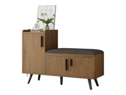 Banco zapatero moderno con 3 puertas y cojín - patas y tiradores de metal - color natural - 100 x 34 x 69 cm