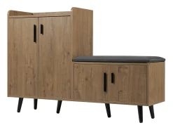 Banco zapatero moderno con 4 puertas y cojín - patas y tiradores de metal - color natural - 120 x 34 x 82 cm