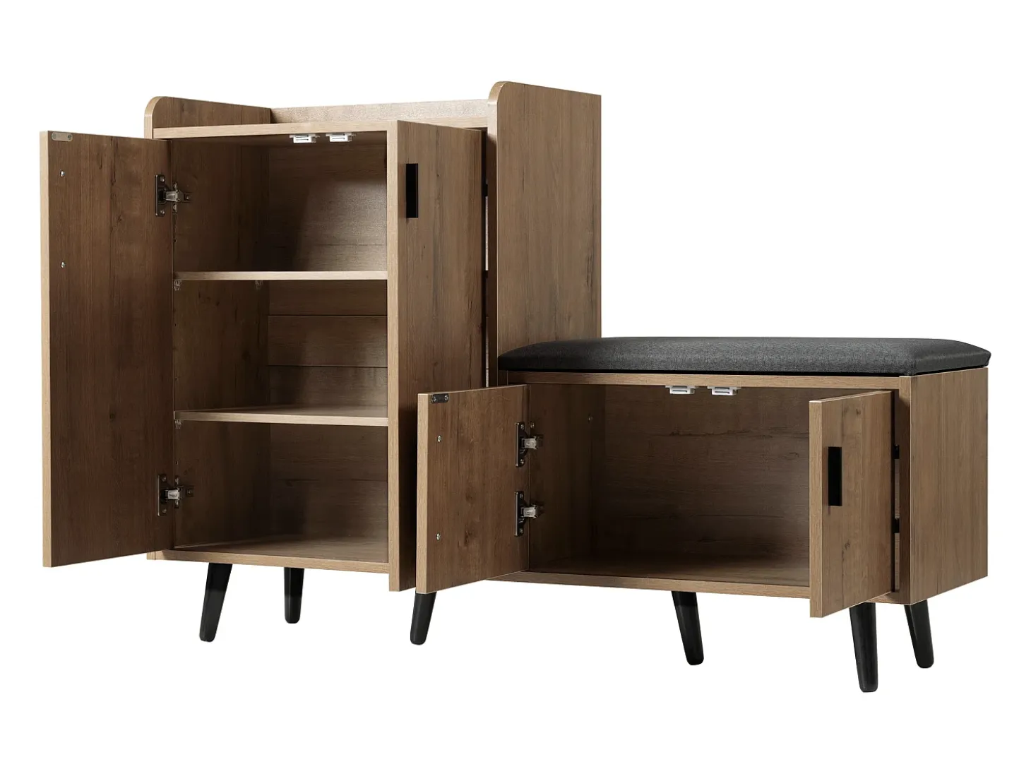 Banco zapatero moderno con 4 puertas y cojín - patas y tiradores de metal - color natural - 120 x 34 x 82 cm