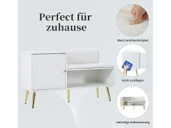 Banco zapatero moderno con 3 puertas y cojín - patas y tiradores de metal - color blanco - 100 x 38 x 58 cm