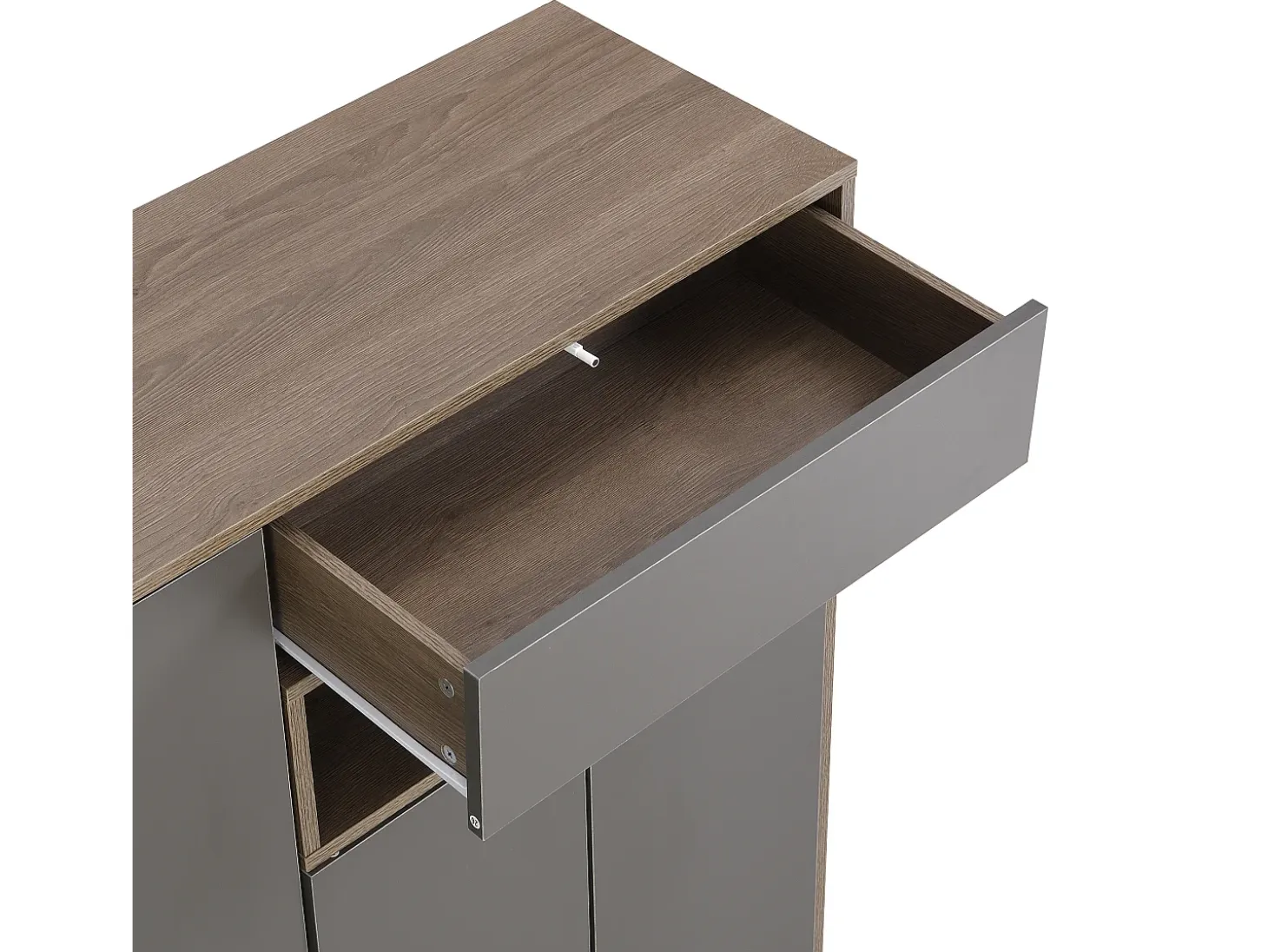 Banco zapatero multifuncional con cojín, estantes ajustables, 2 cajones, 2 puertas, espacio de almacenamiento en la entrada, gris (140x35x110 cm)