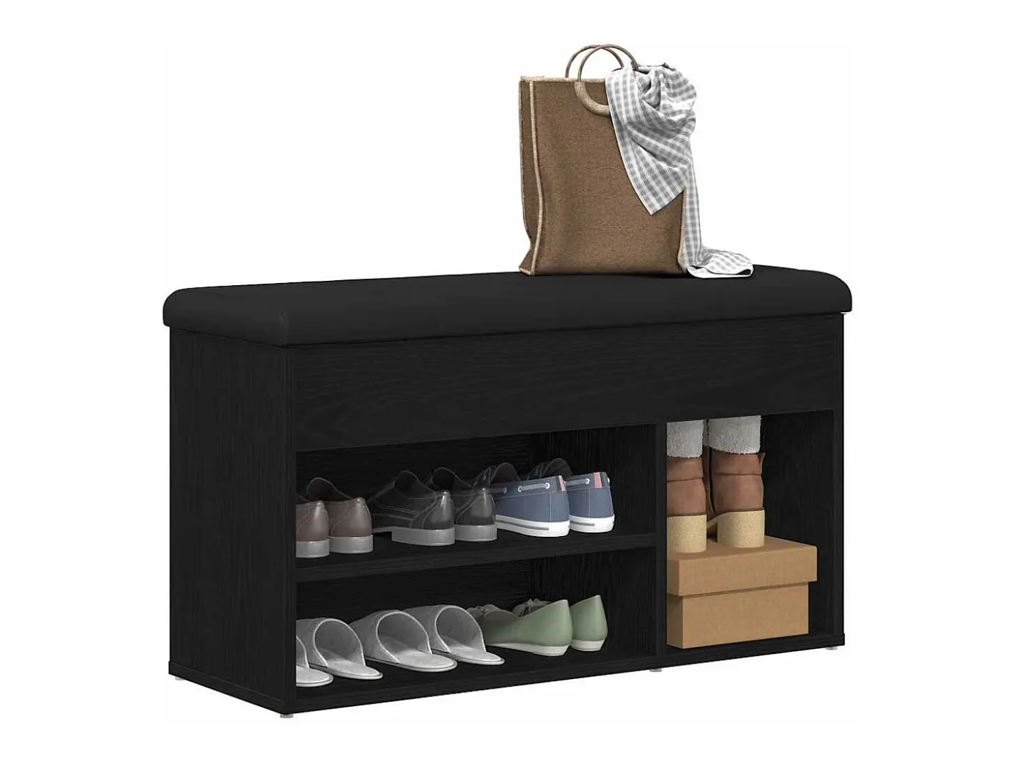 Banco zapatero negro 80 x 30 x 45 cm Madera de ingeniería