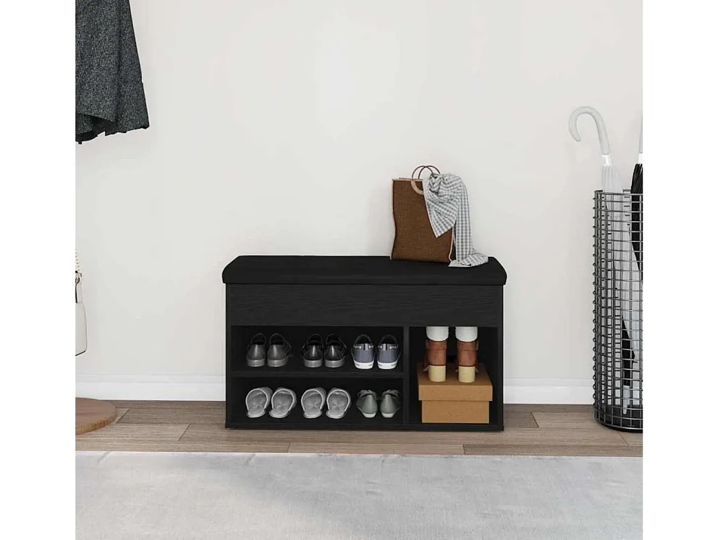 Banco zapatero negro 80 x 30 x 45 cm Madera de ingeniería