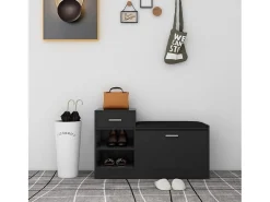 Banco zapatero Negro brillo 94,5x31x57 cm Aglomerado