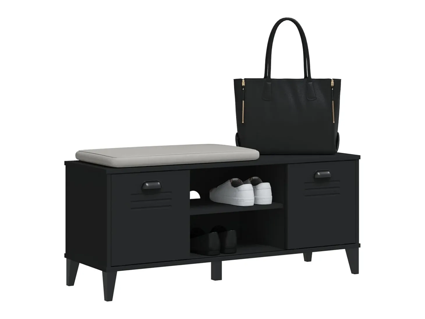 Banco zapatero negro 106x35x45 cm madera maciza de pino