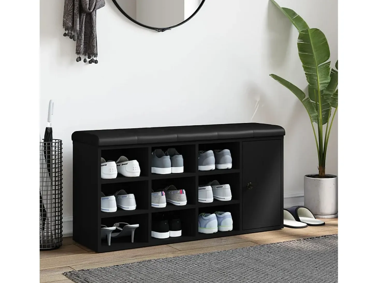 Banco zapatero negro 102x32x50 cm madera de ingeniería