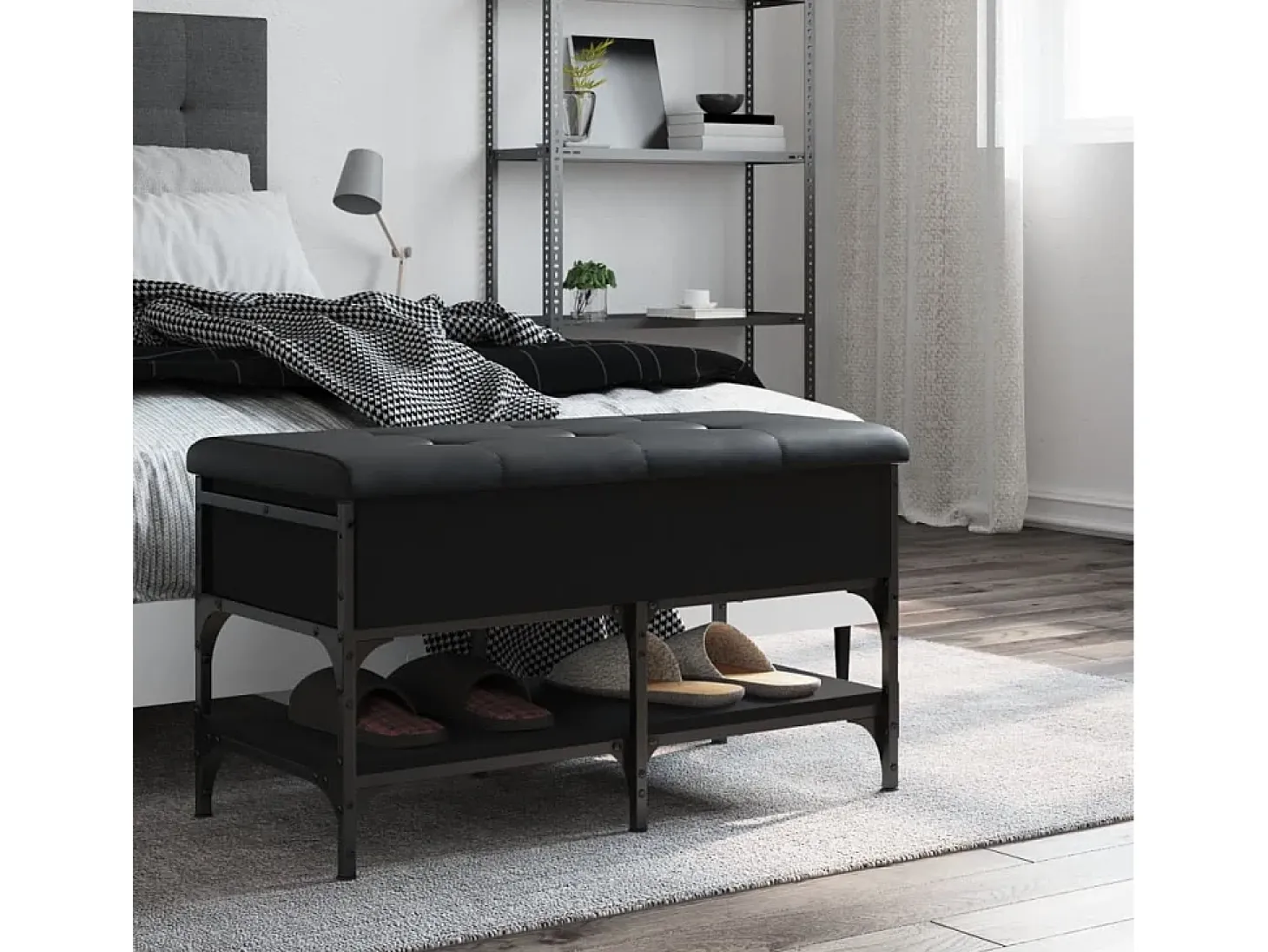 Banco zapatero negro 82x42x45 cm madera de ingeniería