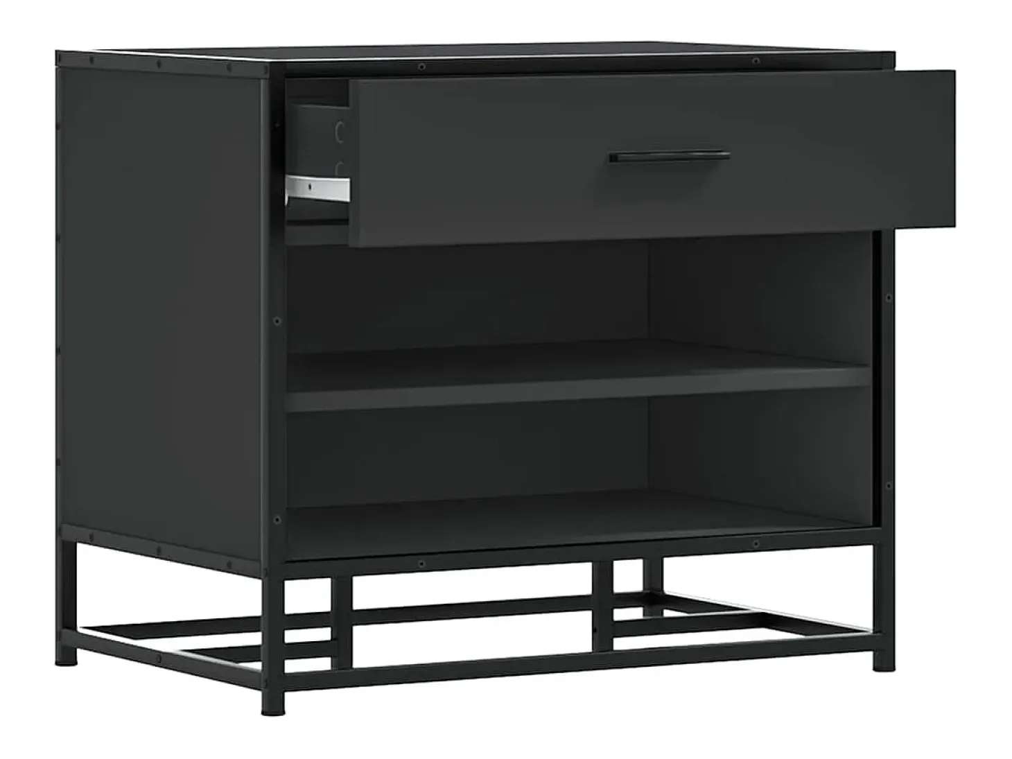 Banco zapatero negro 60x40x53,5 cm madera contrachapada y metal