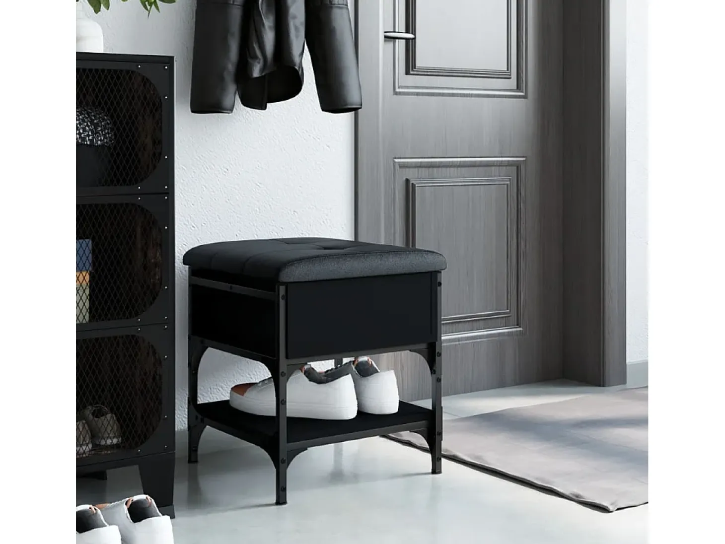 Banco zapatero negro 42x42x45 cm madera de ingeniería