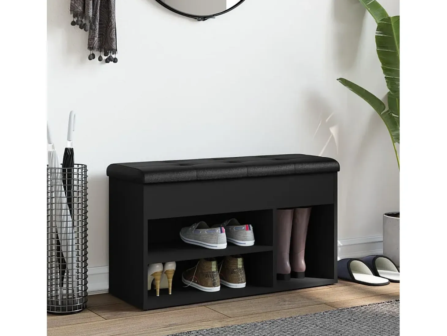 Banco zapatero negro 82x32x45,5 cm madera de ingeniería