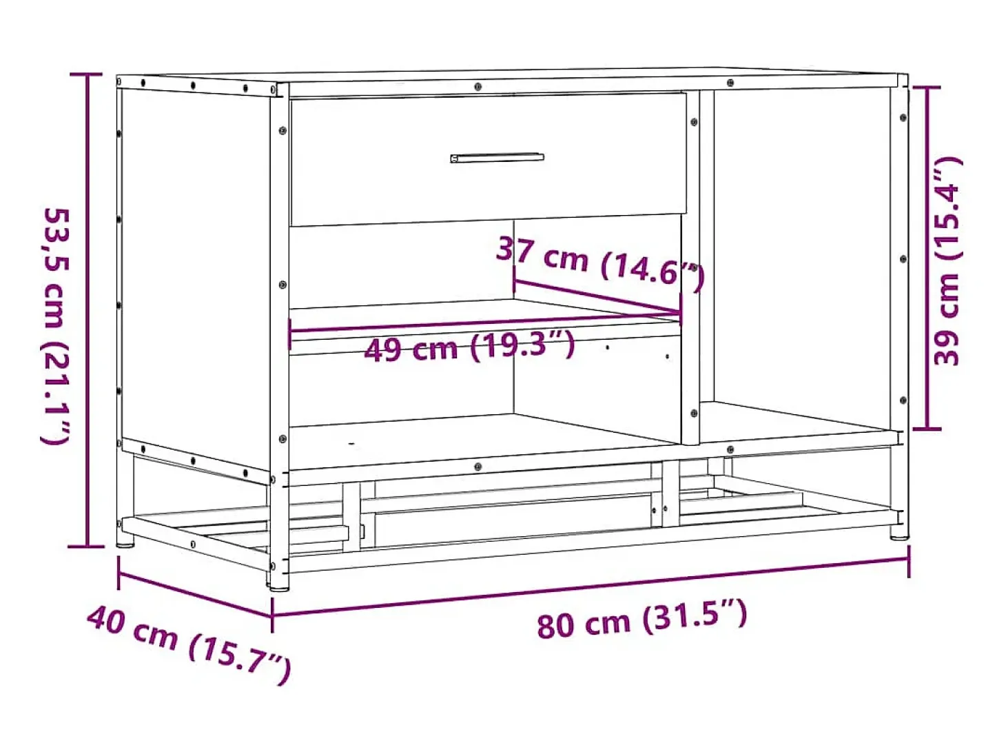 Banco zapatero negro 80x40x53,5 cm madera contrachapada y metal