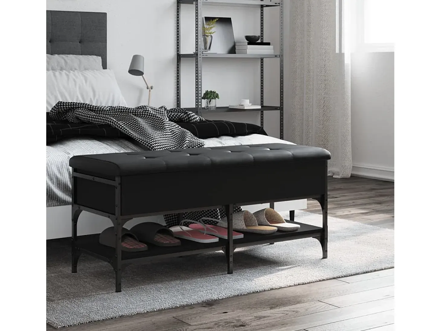 Banco zapatero negro 102x42x45 cm madera de ingeniería