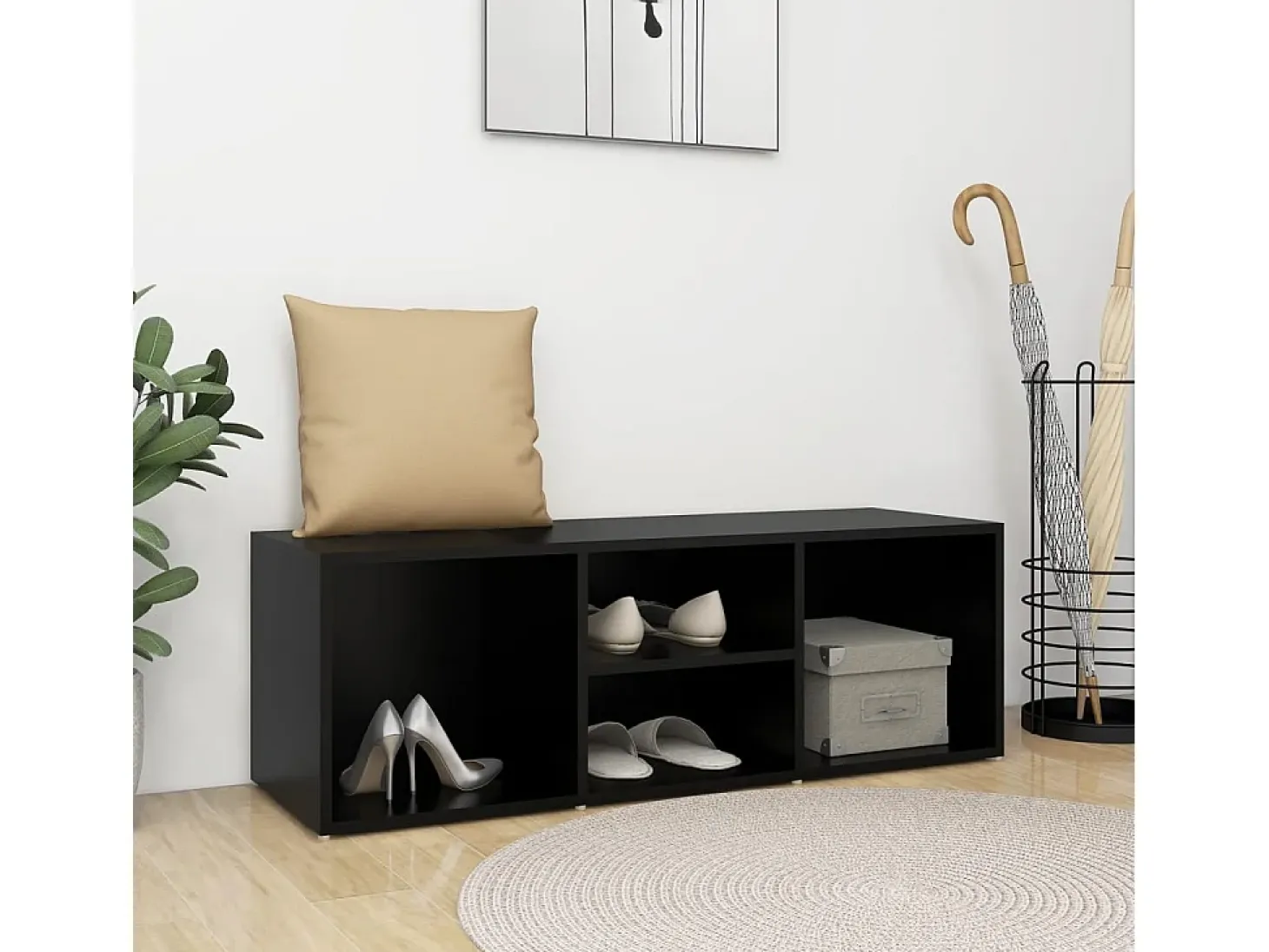 Banco zapatero negro 105x35x35 cm Aglomerado