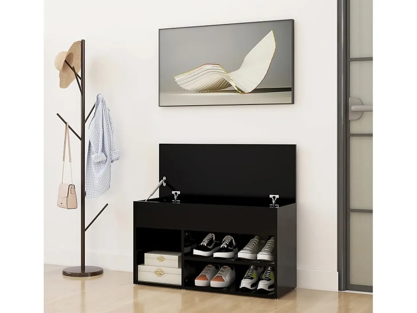 Banco zapatero negro 80x30x45 cm Madera de ingeniería