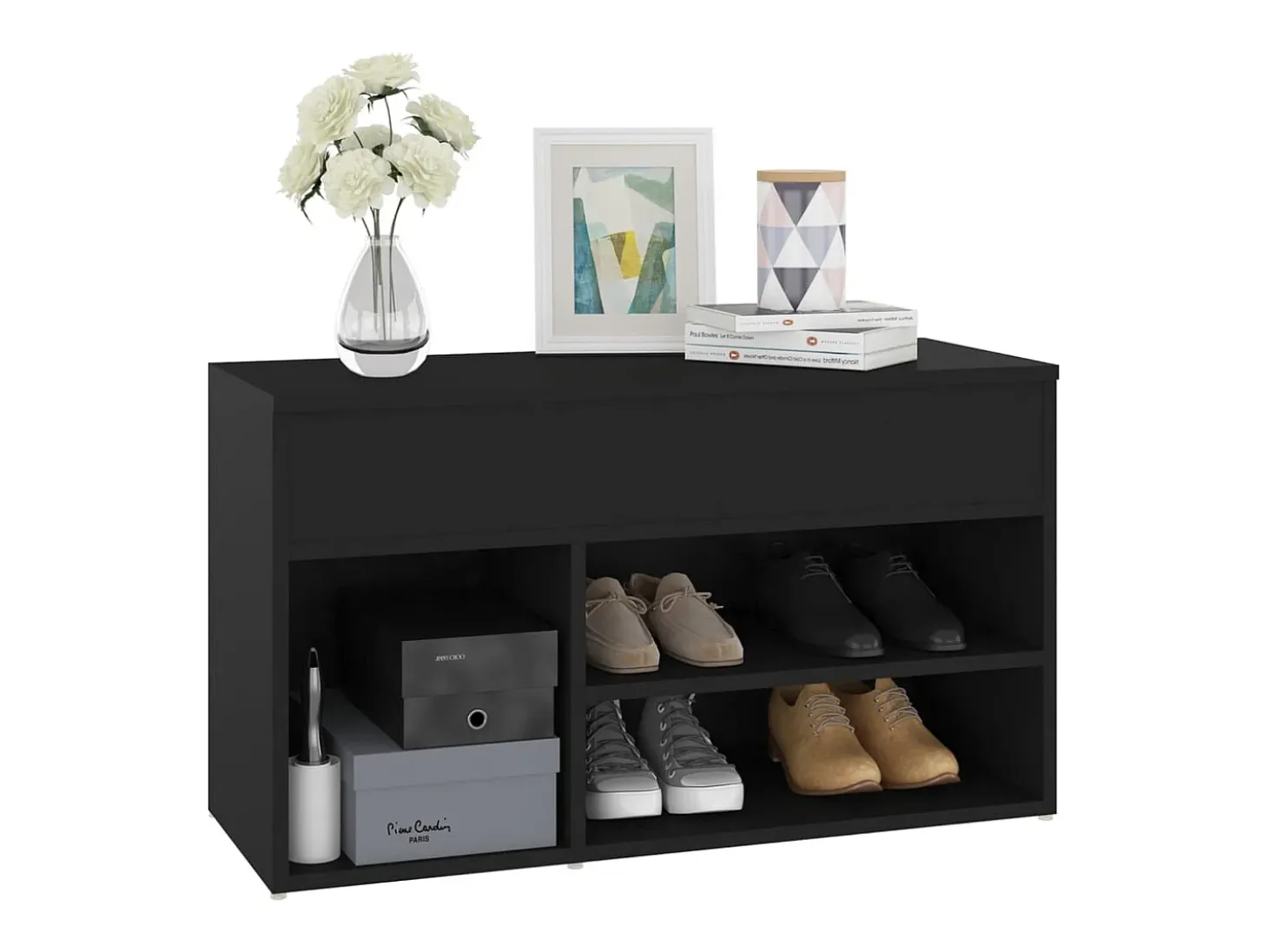 Banco zapatero negro 80x30x45 cm Madera de ingeniería