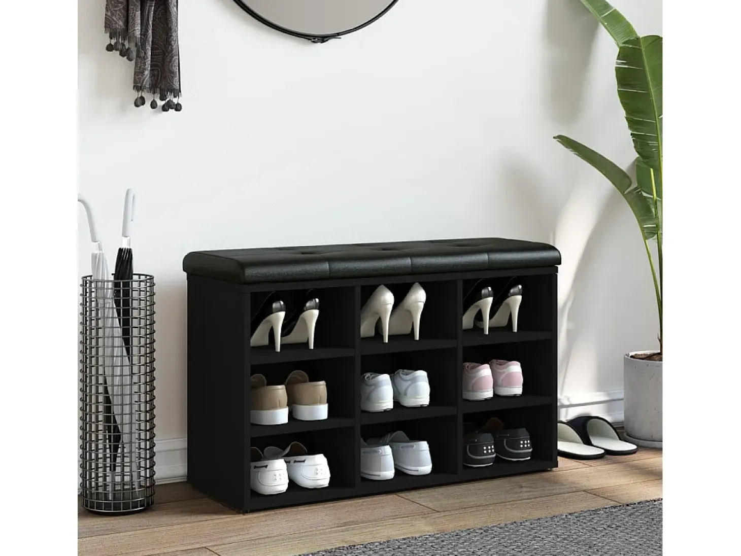 Banco zapatero negro 82x32x50 cm madera de ingeniería