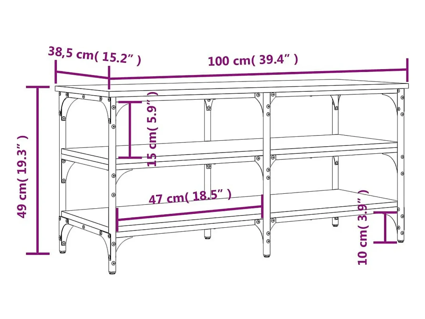 Banco zapatero roble ahumado 100x38,5x49 cm madera de ingeniería