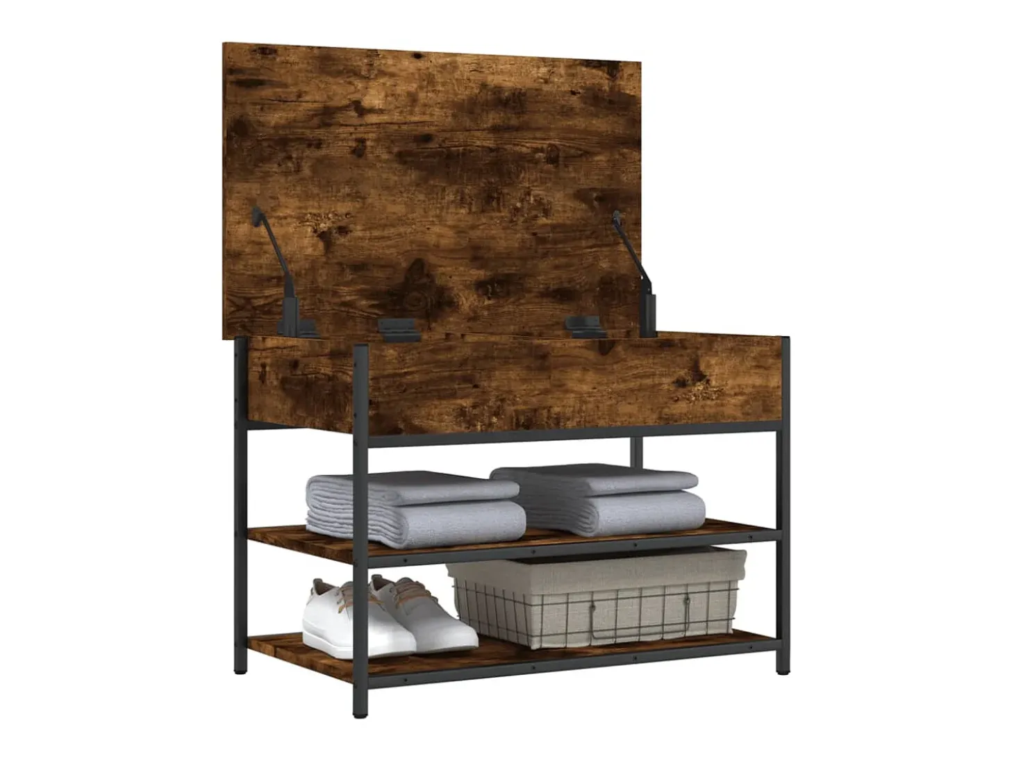 Banco zapatero roble ahumado 70x42,5x50 cm madera de ingeniería