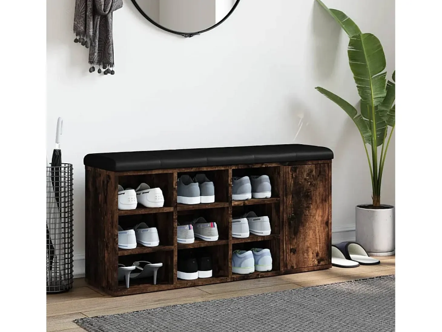 Banco zapatero roble ahumado 102x32x50 cm madera de ingeniería