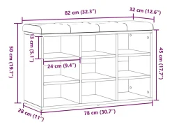 Banco zapatero roble craft 82x32x50 cm madera de ingeniería