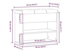 Banco zapatero roble craft 62x32x50 cm madera de ingeniería