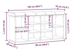 Banco zapatero roble craft 102x32x50cm madera de ingeniería