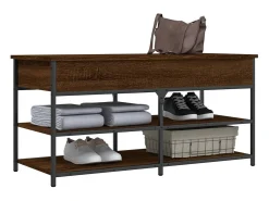 Banco zapatero roble marrón 100x42,5x50 cm madera de ingeniería