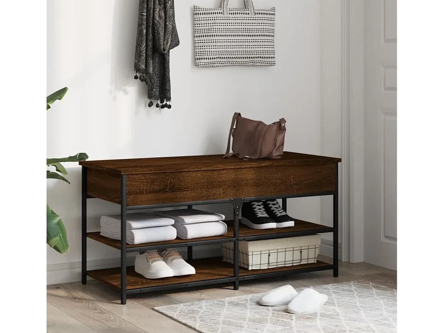 Banco zapatero roble marrón 100x42,5x50 cm madera de ingeniería