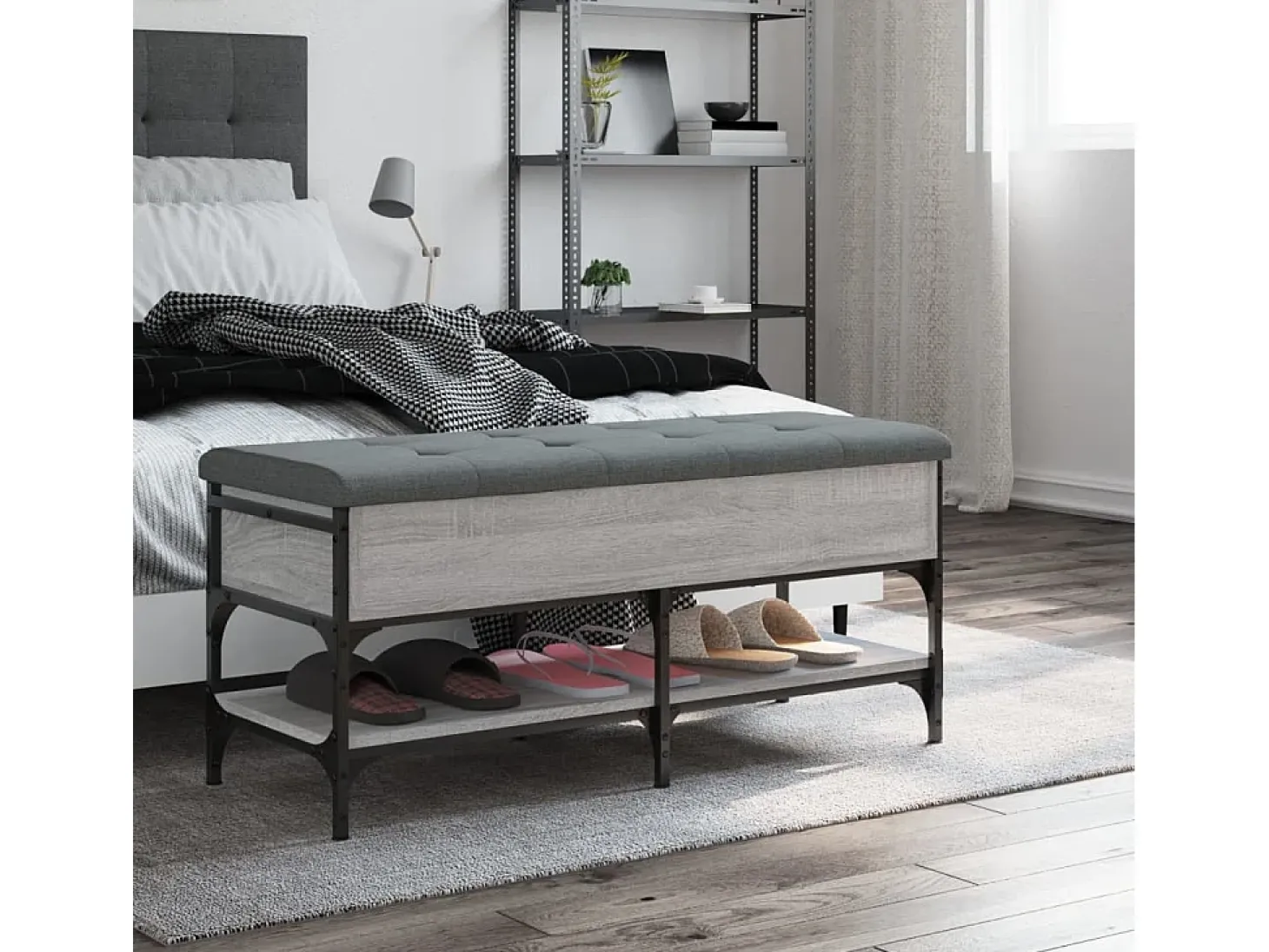 Banco zapatero Sonoma gris 102x42x45 cm madera de ingeniería