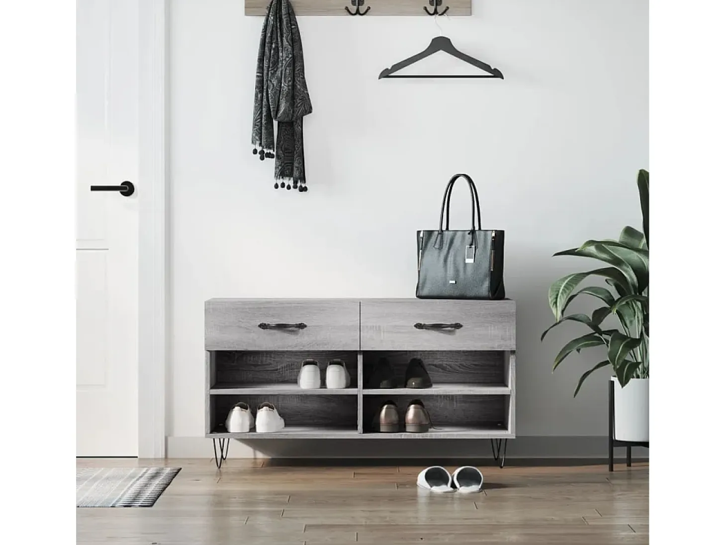 Banco zapatero Sonoma gris 102x35x55 cm madera de ingeniería