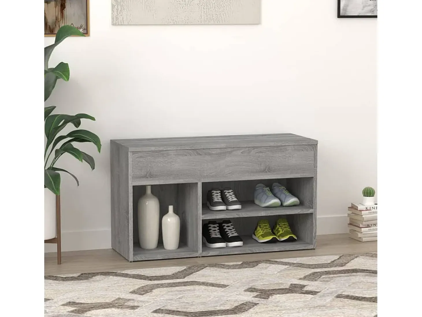 Banco zapatero Sonoma gris 80x30x45 cm Madera de ingeniería