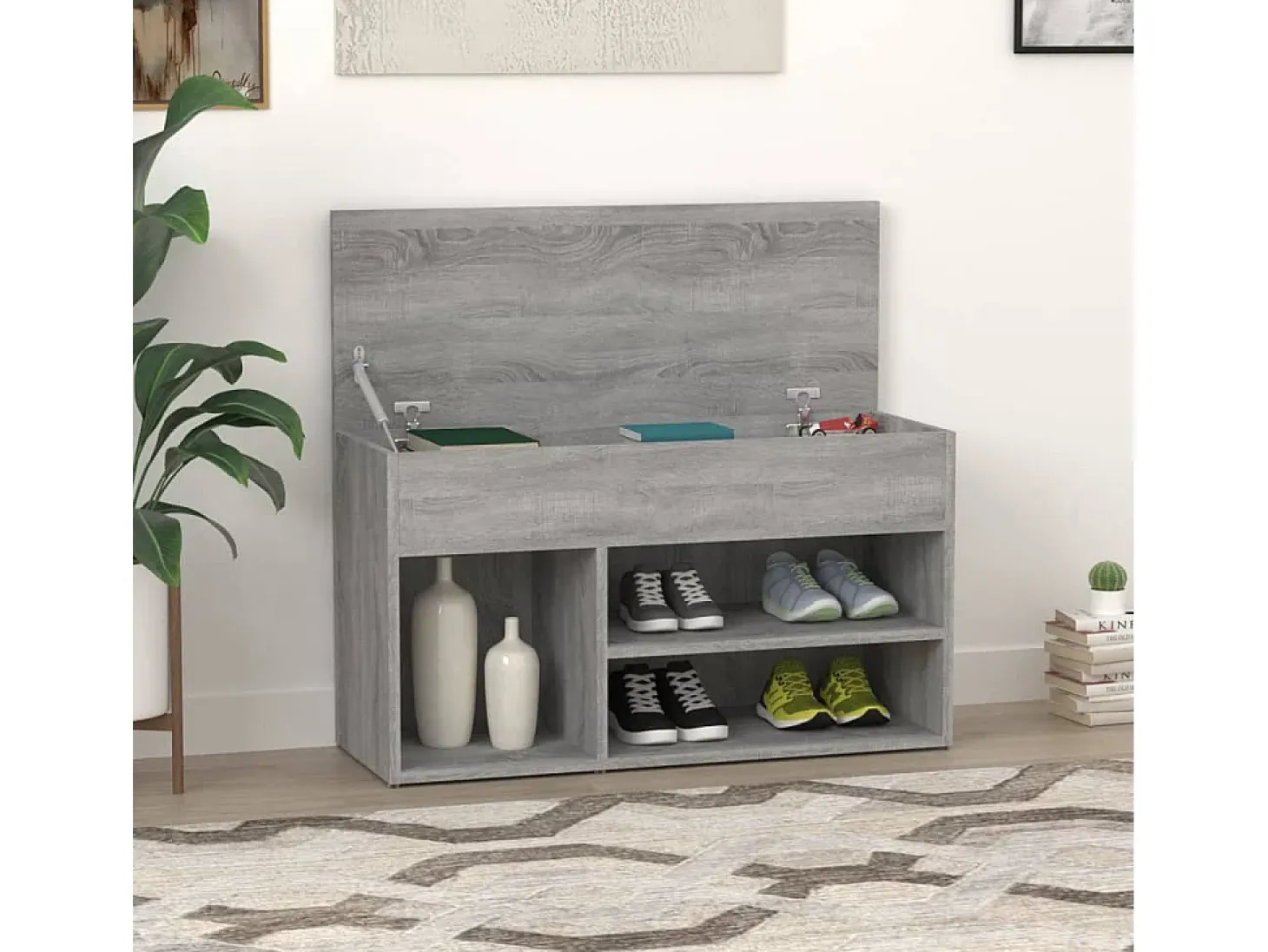 Banco zapatero Sonoma gris 80x30x45 cm Madera de ingeniería