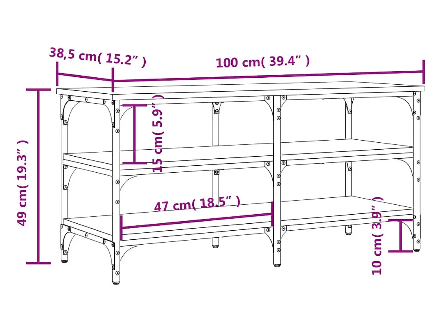 Banco zapatero Sonoma gris 100x38,5x49 cm madera de ingeniería