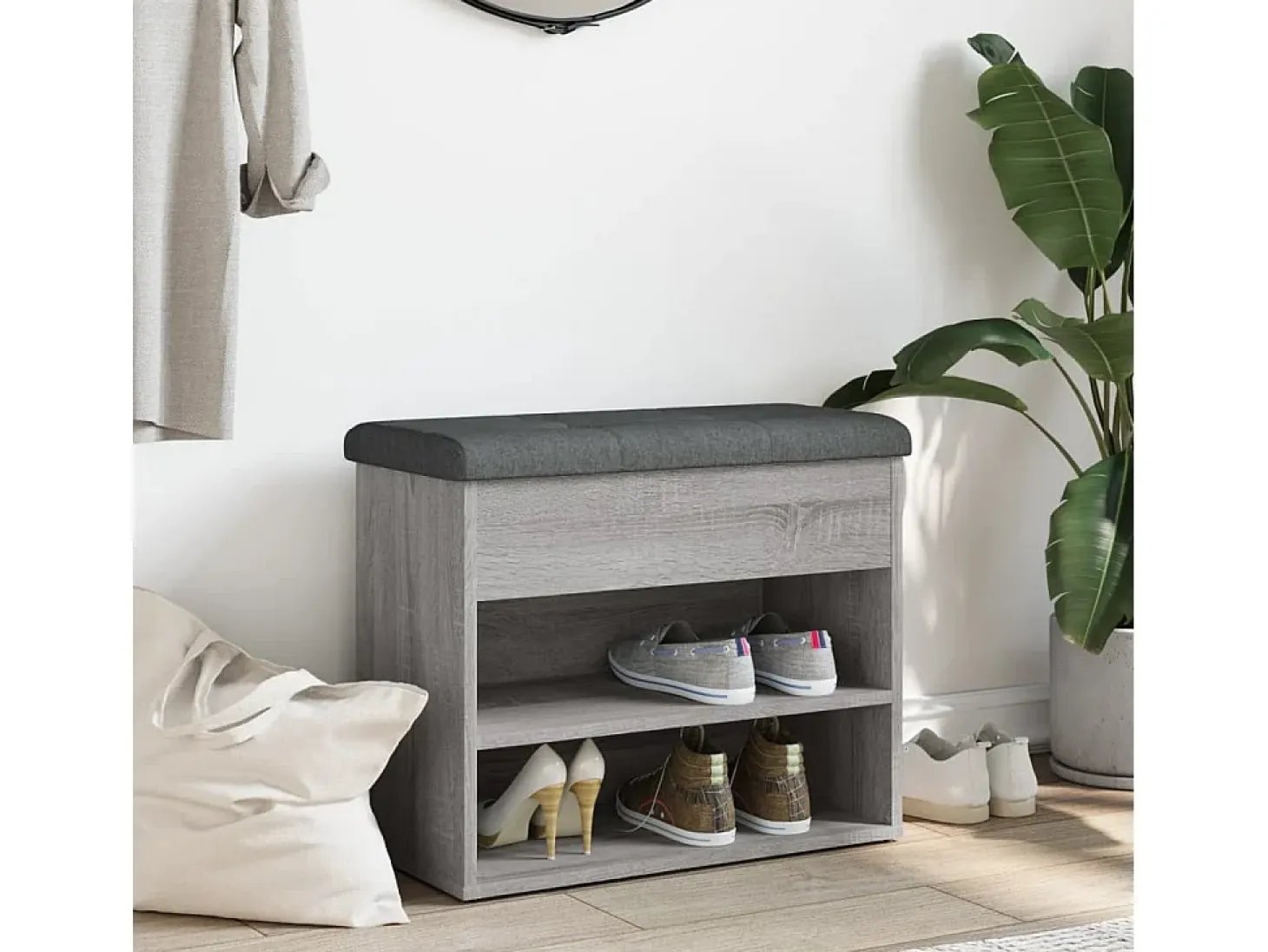 Banco zapatero Sonoma gris 62x32x50 cm madera de ingeniería