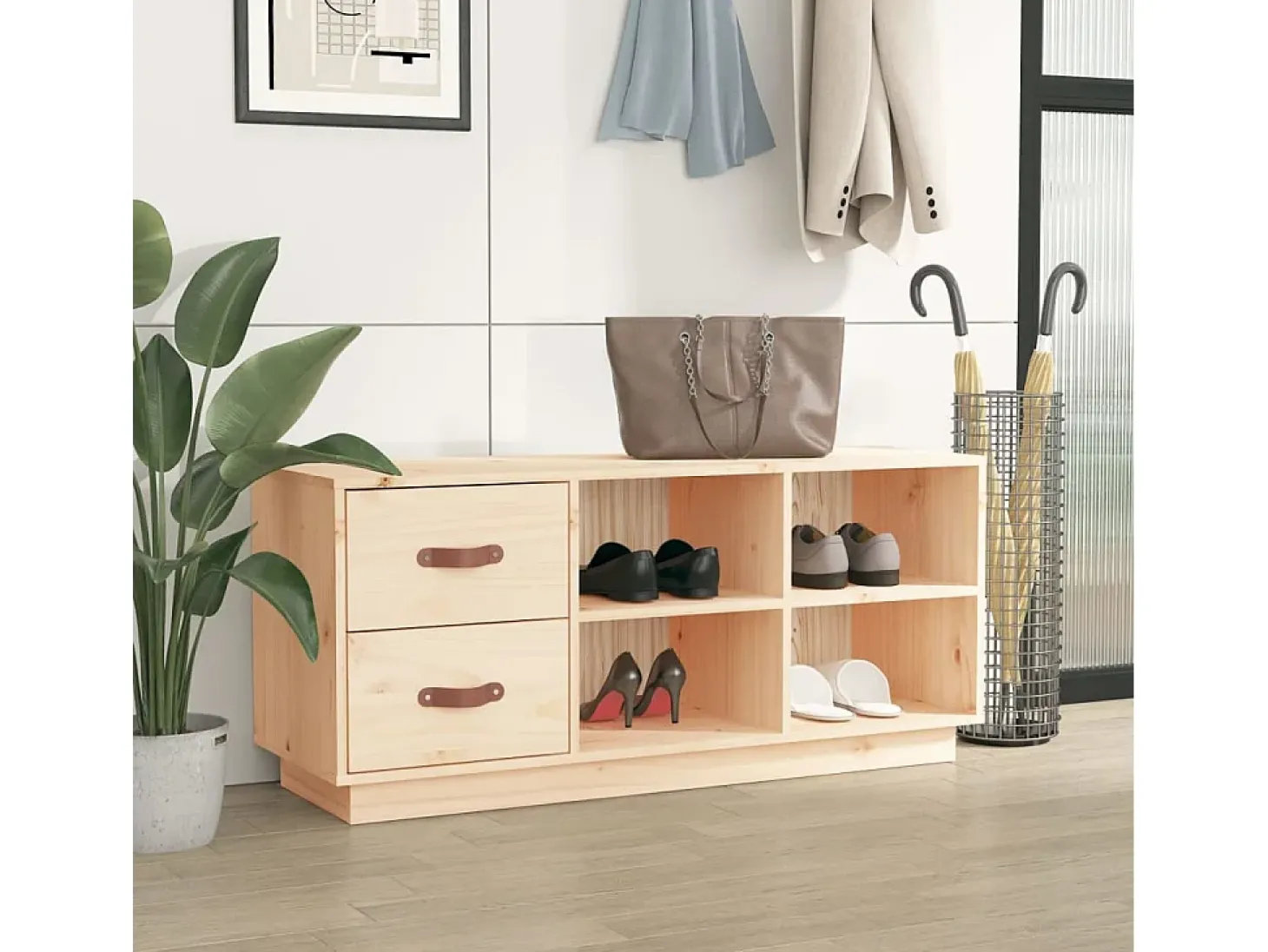 Banco zapatero 100x34x45 cm Madera maciza de pino