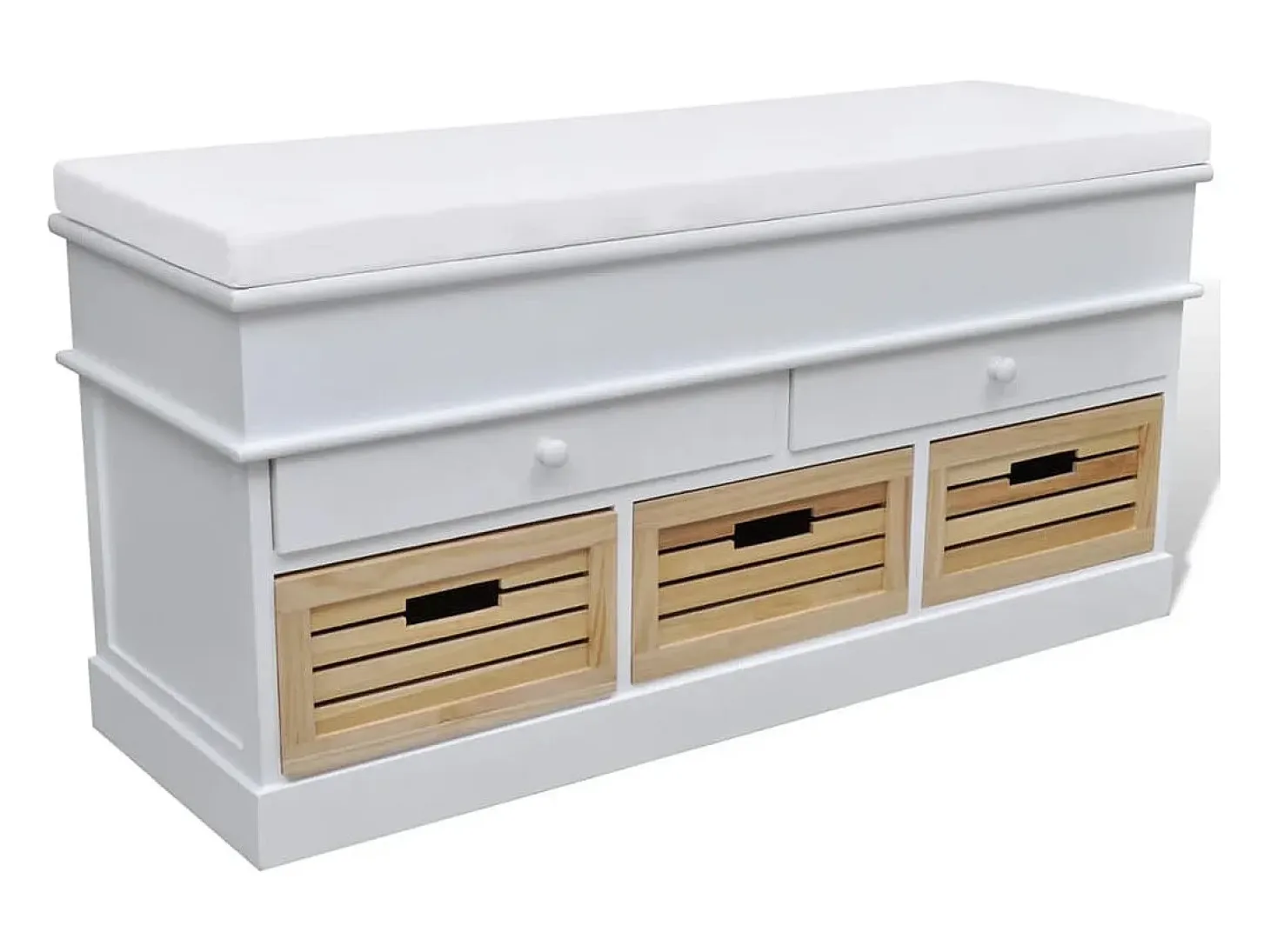 Banqueta blanca con cojin y cajones / cestas ES569378