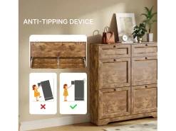 Bealife Mueble zapatero con 4 puertas abatibles y 2 cajones – 95x24x102 cm, Marrón – Estantes regulables en altura – Mueble zapatero espacioso y funcional