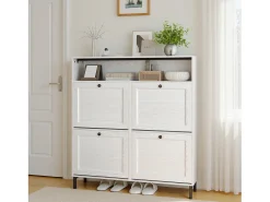 Bealife Mueble zapatero con 4 puertas abatibles y 1 hueco – 100x24x108 cm, Blanco – Estantes regulables en altura, capacidad para numerosos pares de zapatos