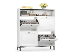 Bealife Mueble zapatero con 4 puertas abatibles y 1 hueco – 100x24x108 cm, Blanco – Estantes regulables en altura, capacidad para numerosos pares de zapatos