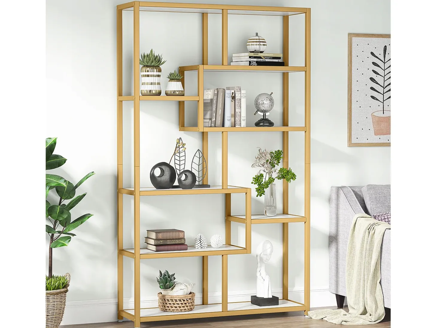 Biblioteca de 8 pisos, 100 x 30 x 180 cm Estantería independiente, estantería sobre patas Estanterías de almacenamiento decorativas