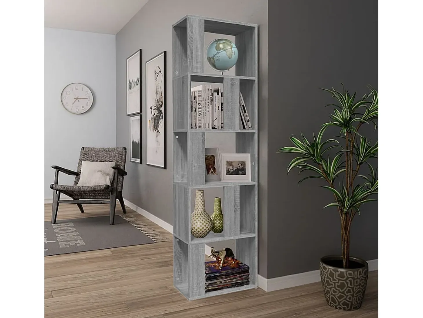Biblioteca Estantería de madera contrachapada gris Sonoma 45x24x160 cm ES35588