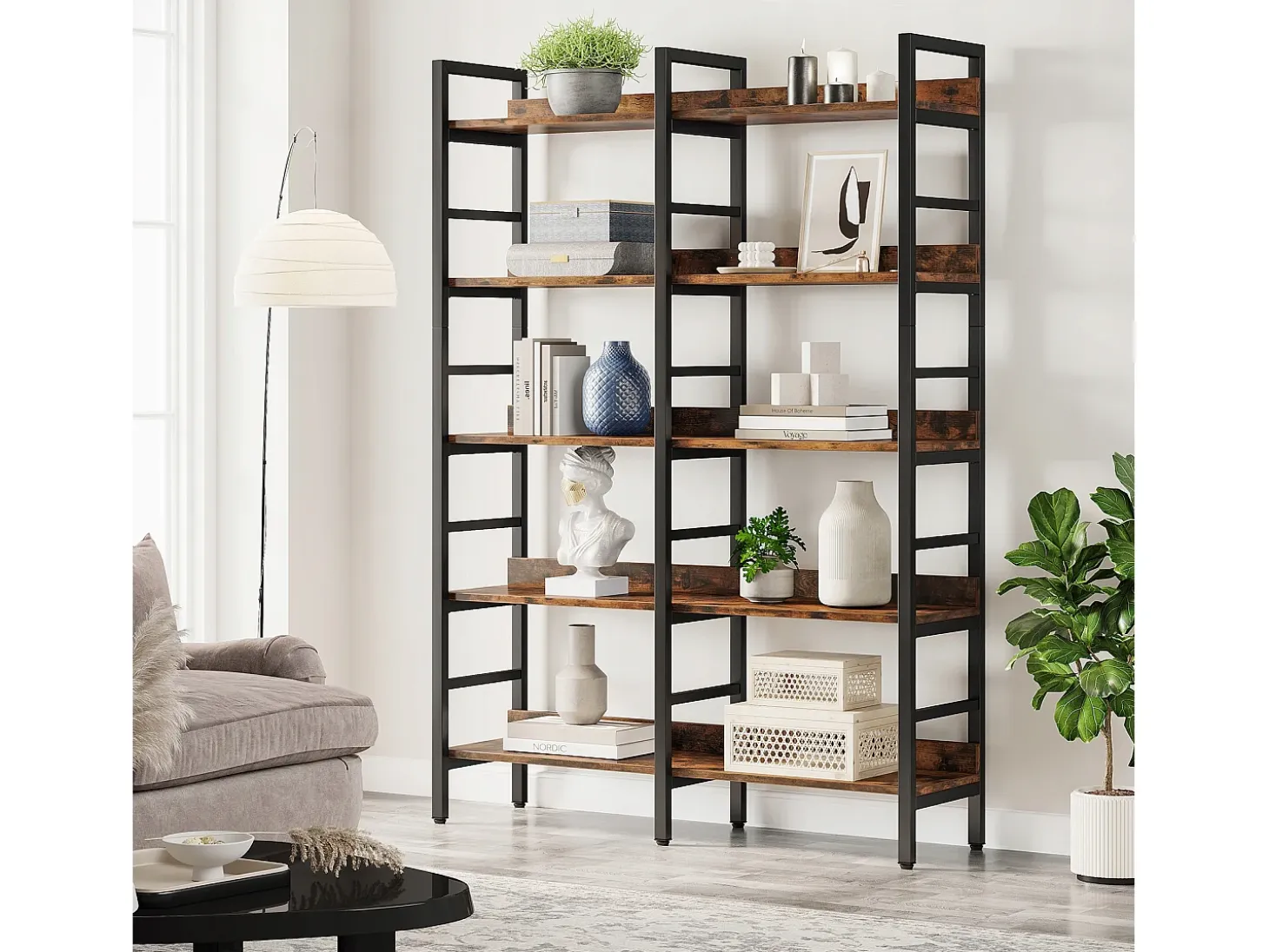 Biblioteca, Estantería de oficina de 5 niveles, Estantería de pie, Biblioteca abierta, Grande, Estilo industrial, 180 x 80 x 30 cm