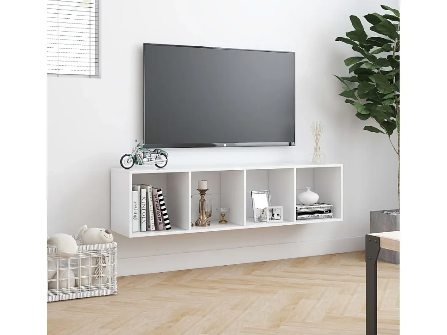 Biblioteca Estantería/mueble para TV blanco 143x30x36 cm ES69265