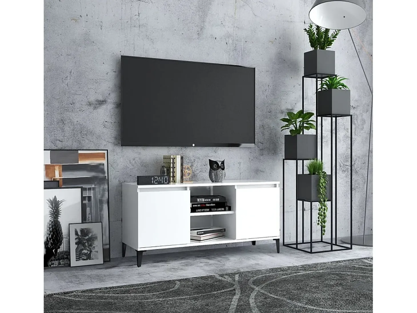 Billie Mueble de TV con patas de metal blanco 103,5x35x50 cm