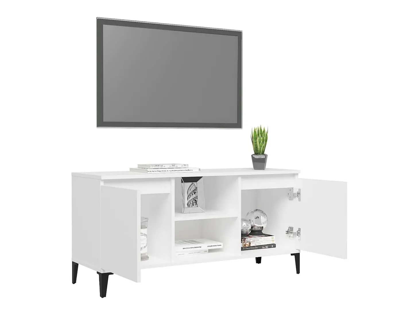 Billie Mueble de TV con patas de metal blanco 103,5x35x50 cm