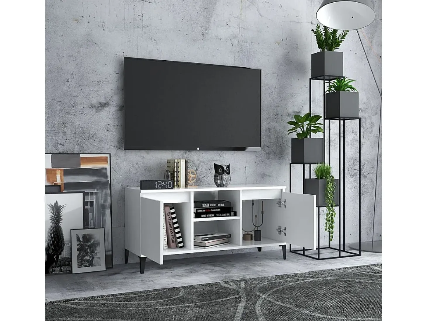 Billie Mueble de TV con patas de metal blanco 103,5x35x50 cm