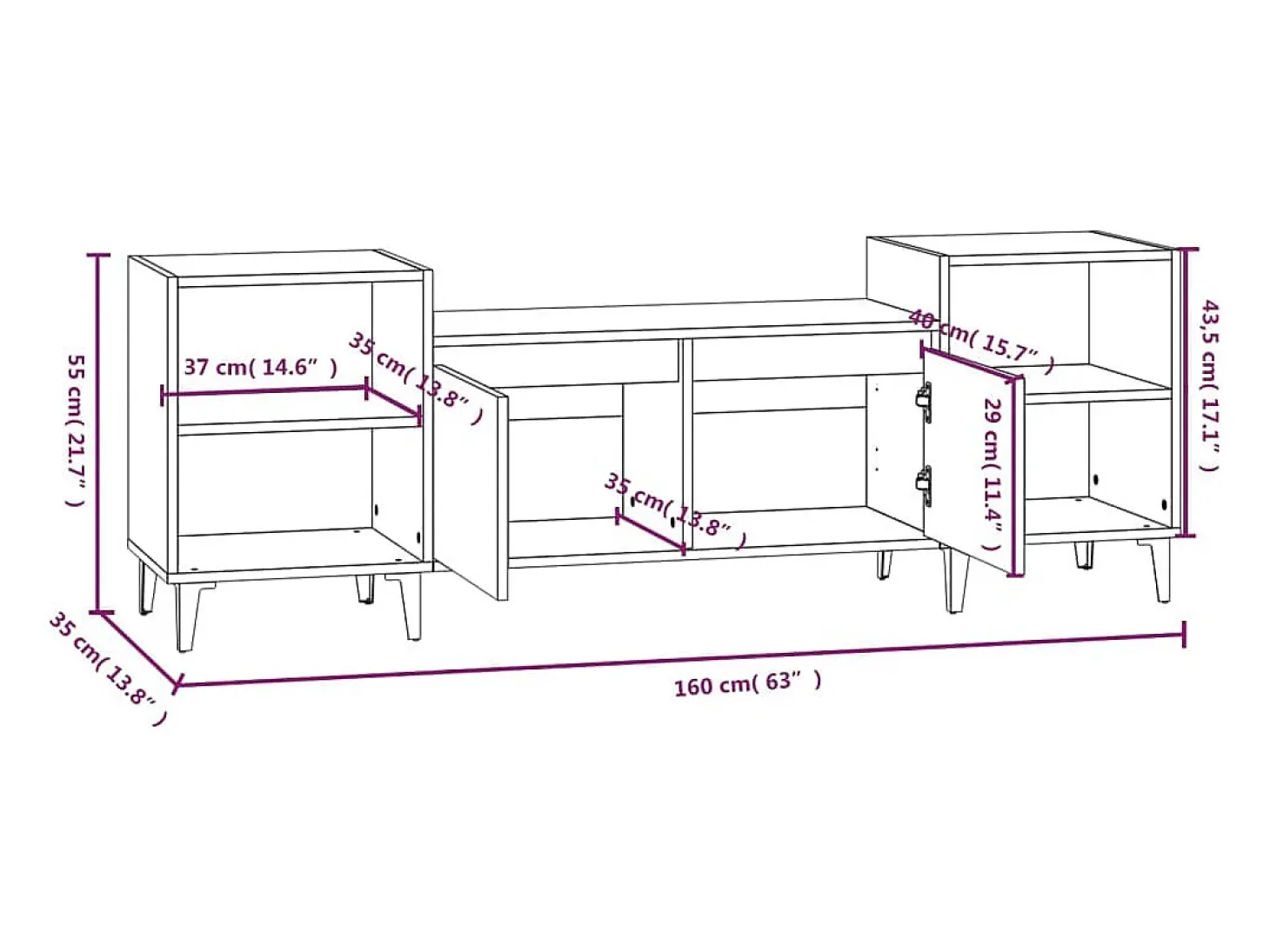 Blakely Mueble para TV madera contrachapada roble ahumado 160x35x55 cm