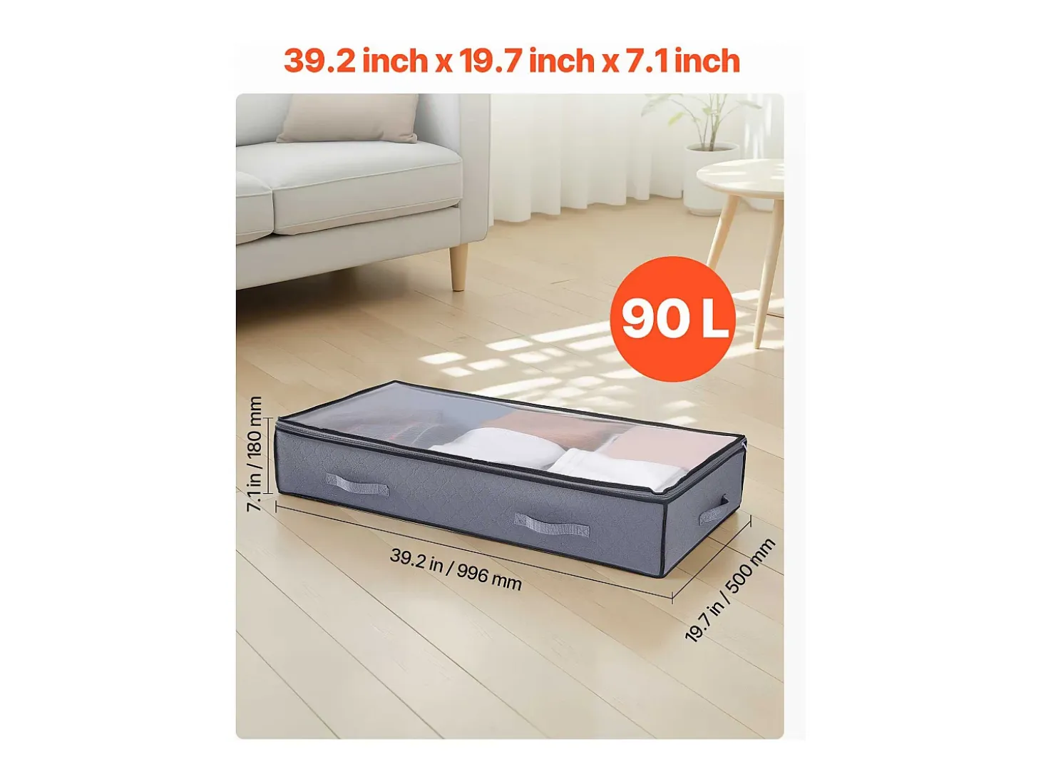 Bolsas de Almacenamiento para Debajo de la Cama SucceBuy, 6 Unidades de 90 L, Organizador de Zapatos para Debajo de la Cama con Tapas Transparentes, Gris