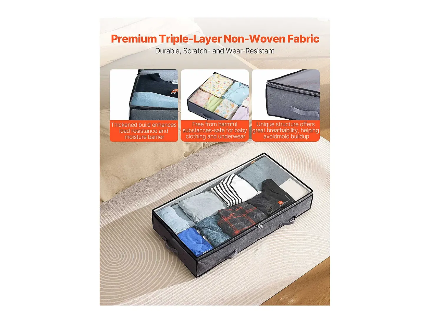 Bolsas de Almacenamiento para Debajo de la Cama SucceBuy, 6 Unidades de 90 L, Organizador de Zapatos para Debajo de la Cama con Tapas Transparentes, Gris
